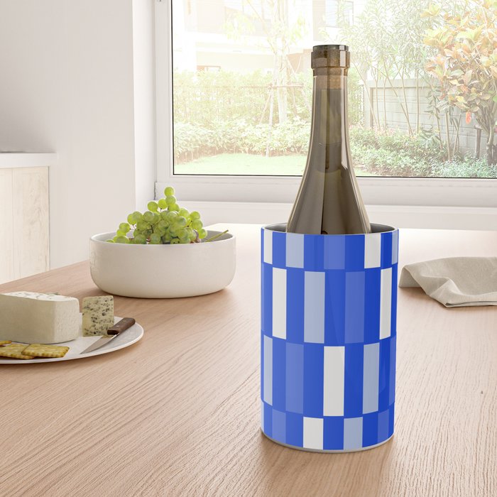 Long Blocks Geometric Check Pattern Royal Blue, Light Blue, White Wine Chiller Gallery Image 4