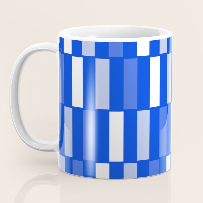 Long Blocks Geometric Check Pattern Royal Blue, Light Blue, White Coffee Mug Gallery Image 3