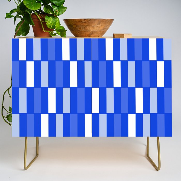 Long Blocks Geometric Check Pattern Royal Blue, Light Blue, White Credenza Gallery Image 1