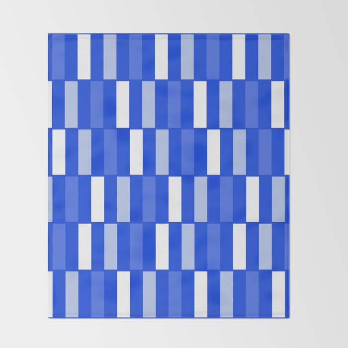 Long Blocks Geometric Check Pattern Royal Blue, Light Blue, White Throw Blanket Gallery Image 2