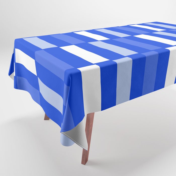 Long Blocks Geometric Check Pattern Royal Blue, Light Blue, White Tablecloth Gallery Image 1