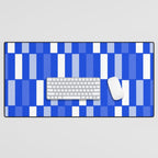 Long Blocks Geometric Check Pattern Royal Blue, Light Blue, White Desk Mat Gallery Image 1