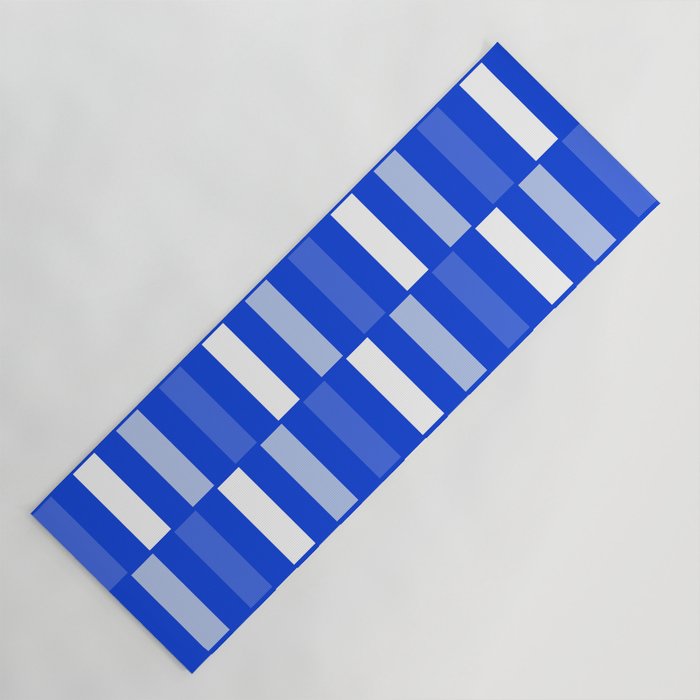 Long Blocks Geometric Check Pattern Royal Blue, Light Blue, White Yoga Mat Gallery Image 1