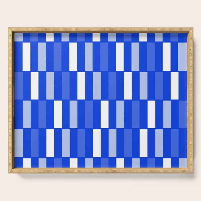 Long Blocks Geometric Check Pattern Royal Blue, Light Blue, White Serving Tray Gallery Image 1