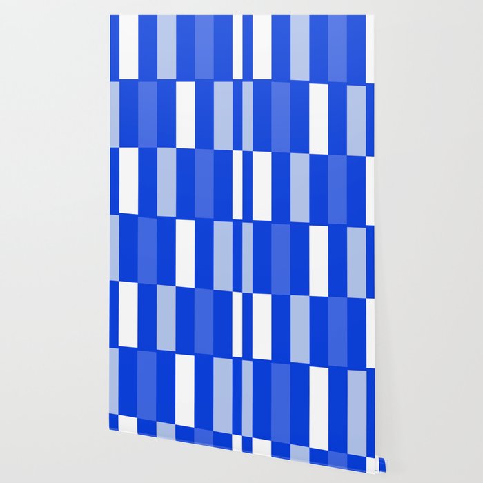 Long Blocks Geometric Check Pattern Royal Blue, Light Blue, White Wallpaper Gallery Image 2