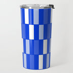 Long Blocks Geometric Check Pattern Royal Blue, Light Blue, White Travel Mug Gallery Image 2