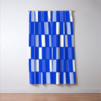 Long Blocks Geometric Check Pattern Royal Blue, Light Blue, White Window Curtain Gallery Image 3