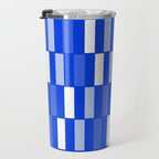 Long Blocks Geometric Check Pattern Royal Blue, Light Blue, White Travel Mug Gallery Image 3