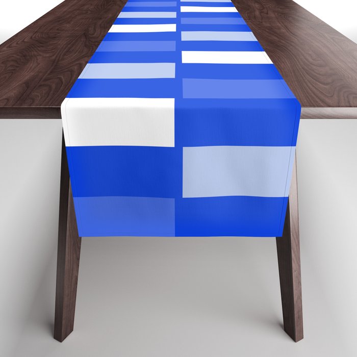 Long Blocks Geometric Check Pattern Royal Blue, Light Blue, White Table Runner Gallery Image 1
