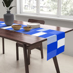 Long Blocks Geometric Check Pattern Royal Blue, Light Blue, White Table Runner Gallery Image 2