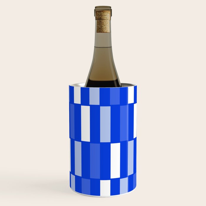 Long Blocks Geometric Check Pattern Royal Blue, Light Blue, White Wine Chiller Gallery Image 3