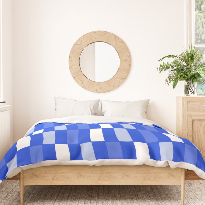 Long Blocks Geometric Check Pattern Royal Blue, Light Blue, White Duvet Cover Gallery Image 3