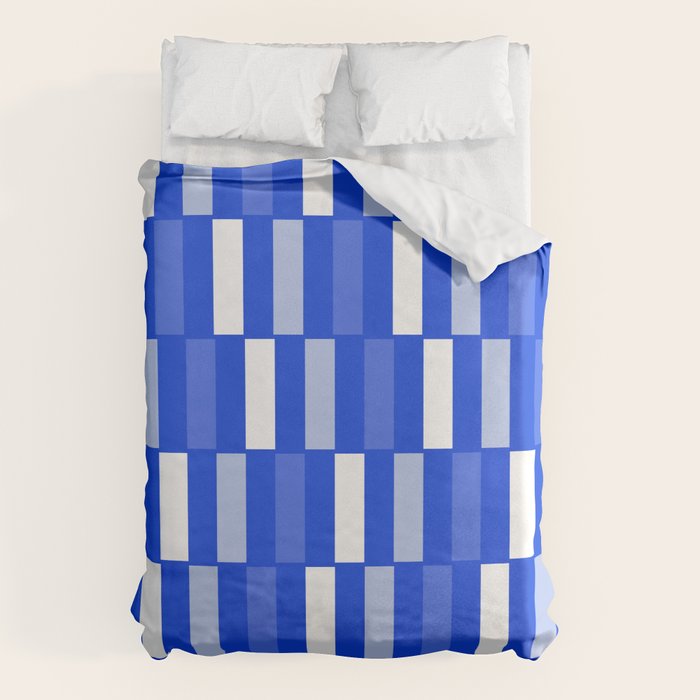 Long Blocks Geometric Check Pattern Royal Blue, Light Blue, White Duvet Cover Gallery Image 6