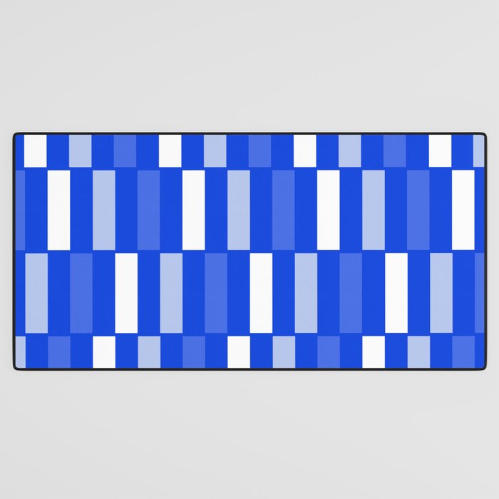 Long Blocks Geometric Check Pattern Royal Blue, Light Blue, White Desk Mat Gallery Image 3