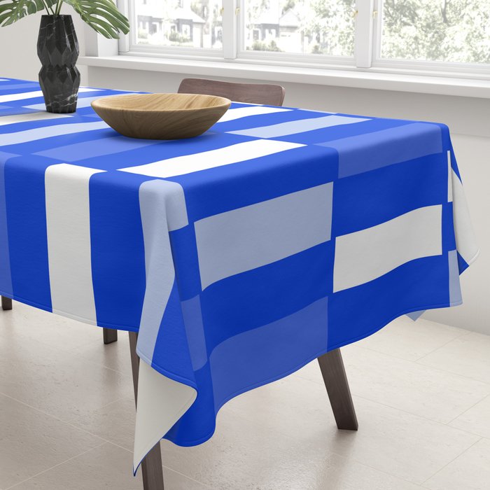 Long Blocks Geometric Check Pattern Royal Blue, Light Blue, White Tablecloth Gallery Image 3