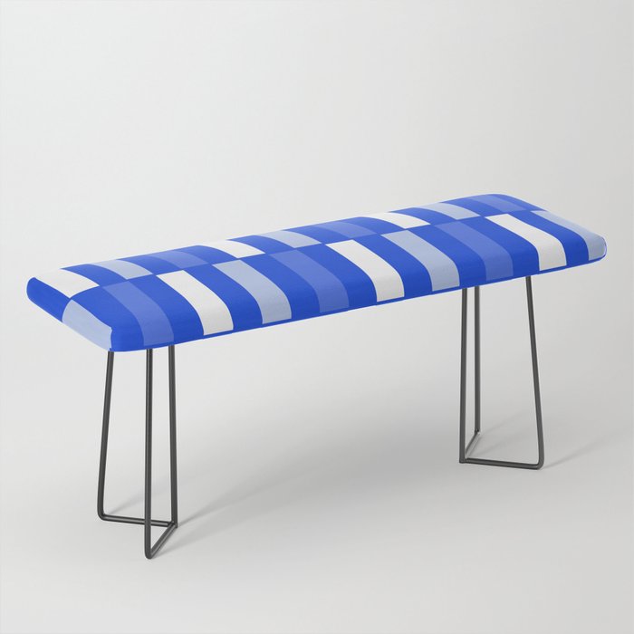 Long Blocks Geometric Check Pattern Royal Blue, Light Blue, White Bench Gallery Image 1