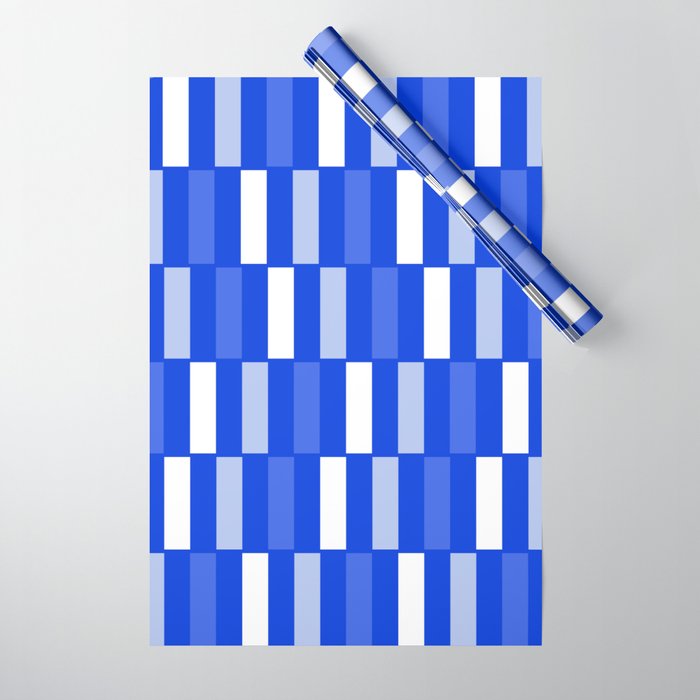 Long Blocks Geometric Check Pattern Royal Blue, Light Blue, White Wrapping Paper Gallery Image 1