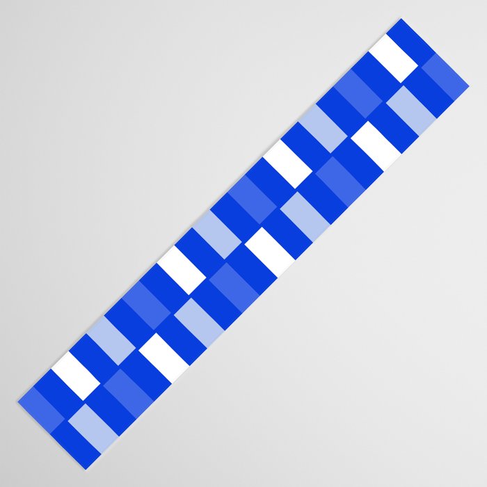 Long Blocks Geometric Check Pattern Royal Blue, Light Blue, White Table Runner Gallery Image 3