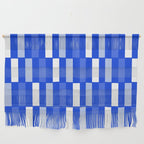 Long Blocks Geometric Check Pattern Royal Blue, Light Blue, White Wall Hanging Gallery Image 1