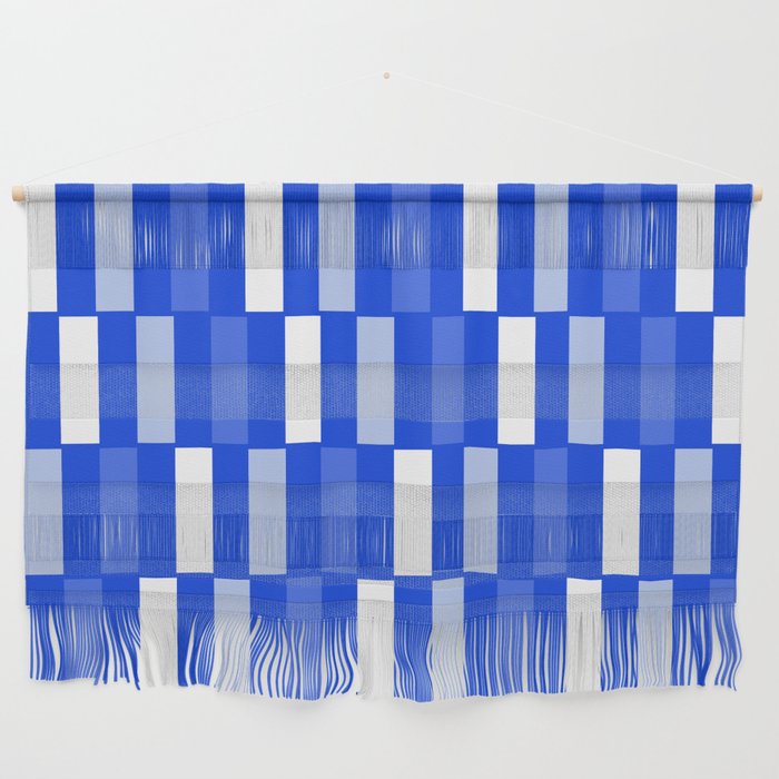 Long Blocks Geometric Check Pattern Royal Blue, Light Blue, White Wall Hanging Gallery Image 1