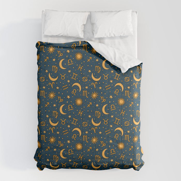 Zodiac Sun and Star Print in Navy Comforter Gallery Image 1
