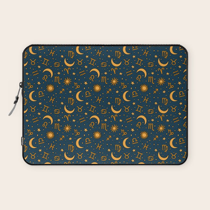 Zodiac Sun and Star Print in Navy Laptop Sleeve Gallery Image 1