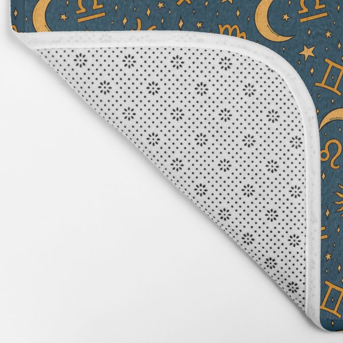 Zodiac Sun and Star Print in Navy Bath Mat Gallery Image 2