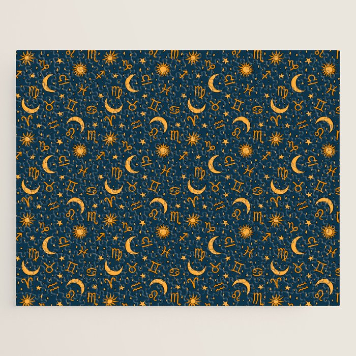 Zodiac Sun and Star Print in Navy Jigsaw Puzzle Gallery Image 1