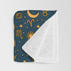 Zodiac Sun and Star Print in Navy Throw Blanket Gallery Image 3