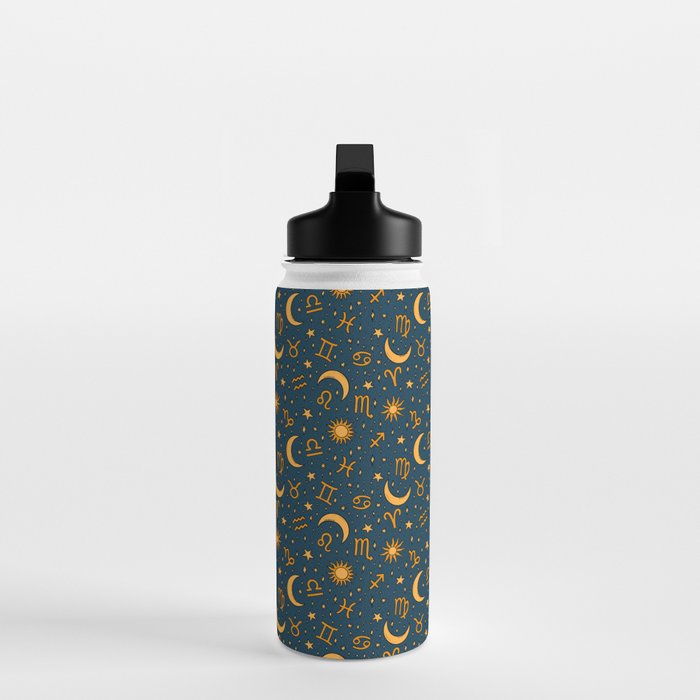 Zodiac Sun and Star Print in Navy Water Bottle Gallery Image 3