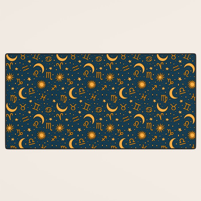 Zodiac Sun and Star Print in Navy Desk Mat Gallery Image 3