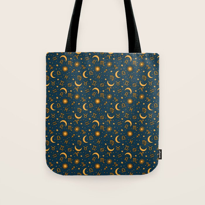 Zodiac Sun and Star Print in Navy Tote Bag Gallery Image 1