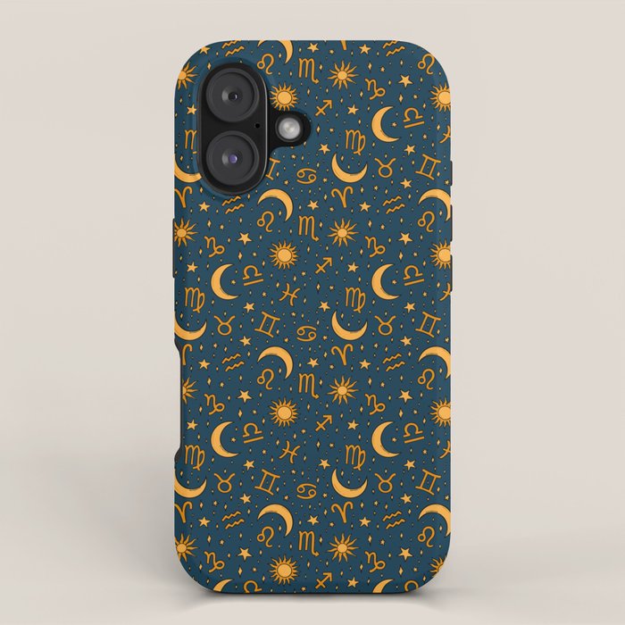 Zodiac Sun and Star Print in Navy iPhone Case Gallery Image 1