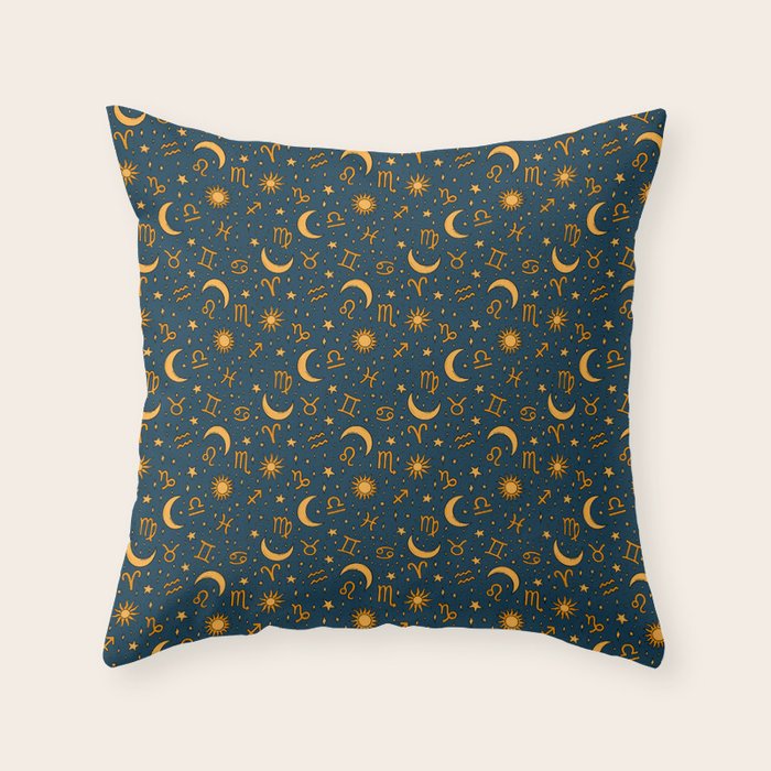Zodiac Sun and Star Print in Navy Throw Pillow Gallery Image 6
