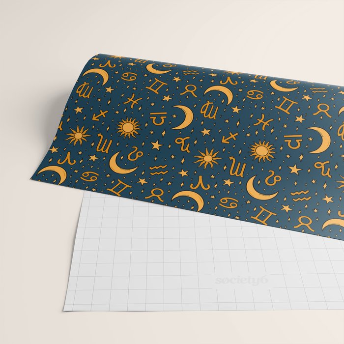 Zodiac Sun and Star Print in Navy Wrapping Paper Gallery Image 2