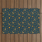 Zodiac Sun and Star Print in Navy Outdoor Rug Gallery Image 1