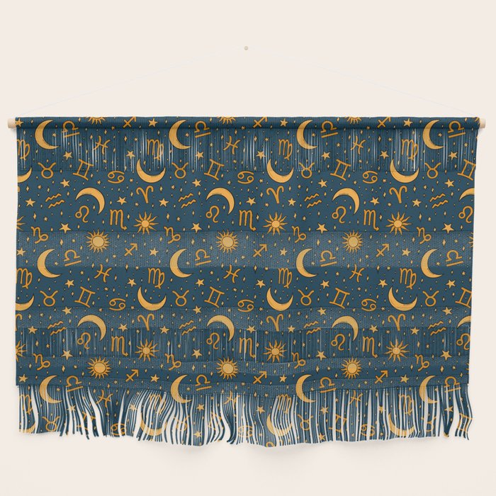 Zodiac Sun and Star Print in Navy Wall Hanging Gallery Image 1
