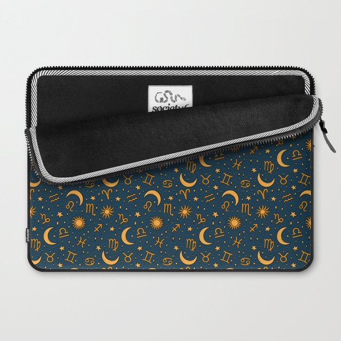 Zodiac Sun and Star Print in Navy Laptop Sleeve Gallery Image 2