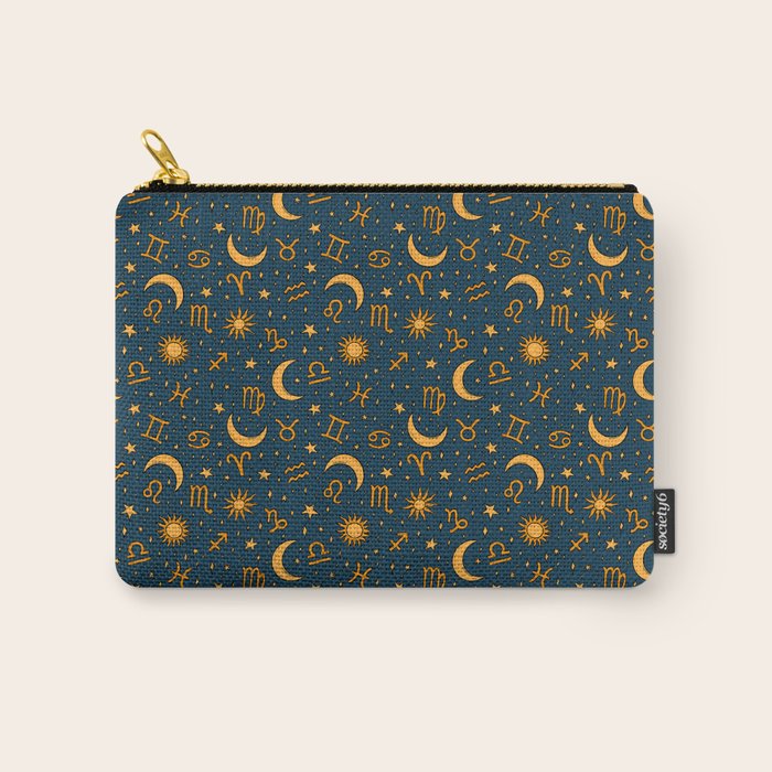 Zodiac Sun and Star Print in Navy Carry All Pouch Gallery Image 1