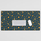 Zodiac Sun and Star Print in Navy Desk Mat Gallery Image 1