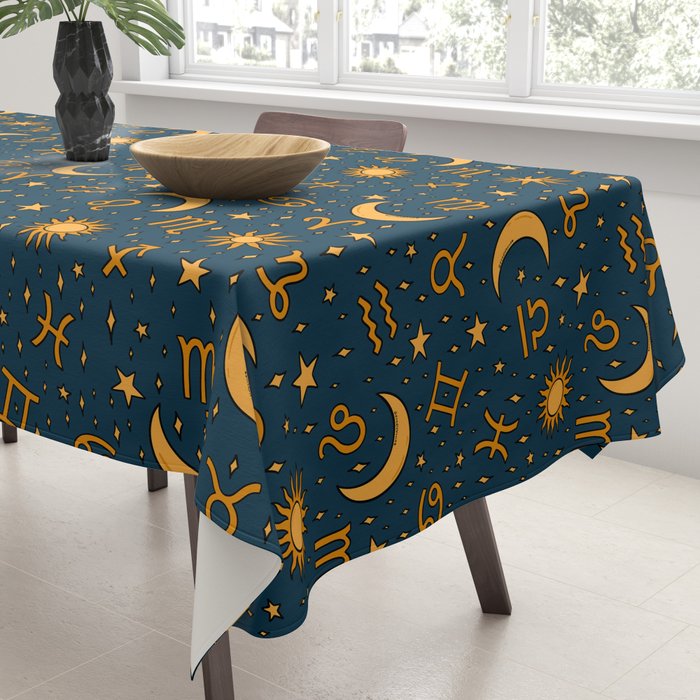 Zodiac Sun and Star Print in Navy Tablecloth Gallery Image 3