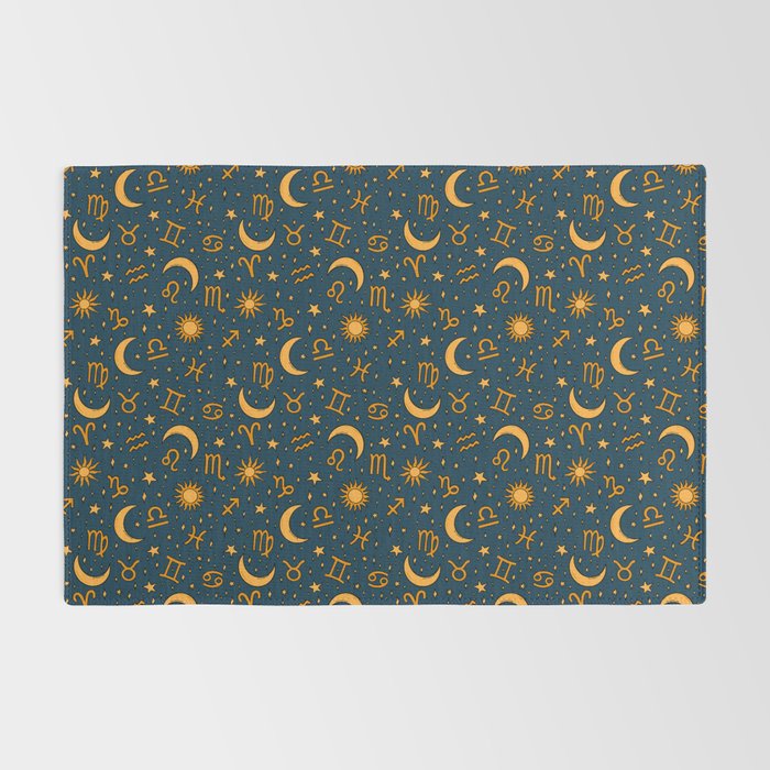Zodiac Sun and Star Print in Navy Rug Gallery Image 2