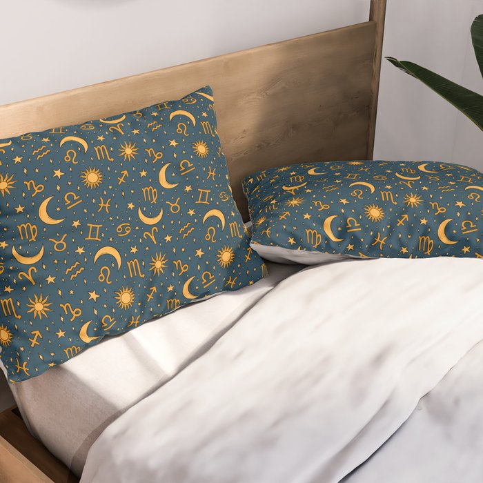 Zodiac Sun and Star Print in Navy Pillow Sham Gallery Image 2