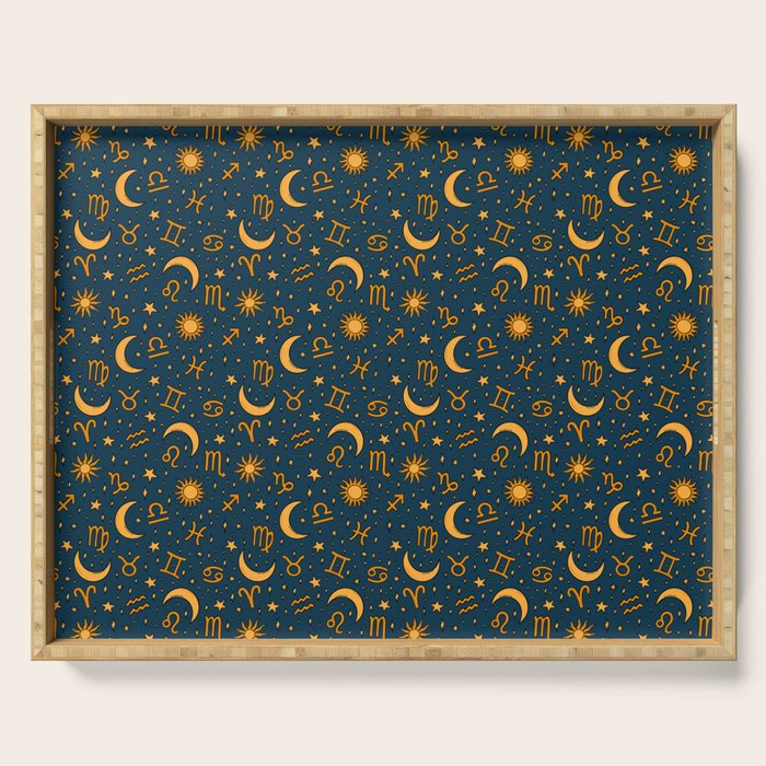 Zodiac Sun and Star Print in Navy Serving Tray Gallery Image 1