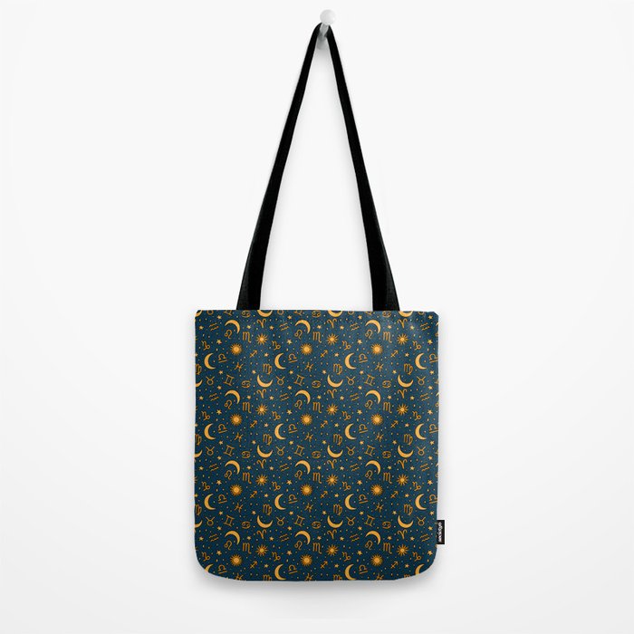Zodiac Sun and Star Print in Navy Tote Bag Gallery Image 2