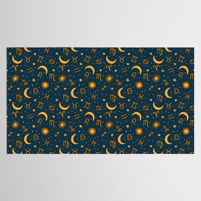 Zodiac Sun and Star Print in Navy Tablecloth Gallery Image 2