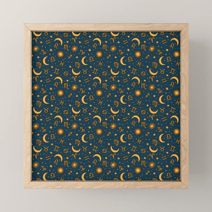 Zodiac Sun and Star Print in Navy Mini Art Print Gallery Image 1