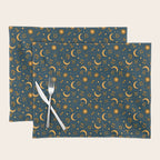 Zodiac Sun and Star Print in Navy Placemat Gallery Image 1