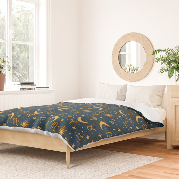 Zodiac Sun and Star Print in Navy Duvet Cover Gallery Image 2