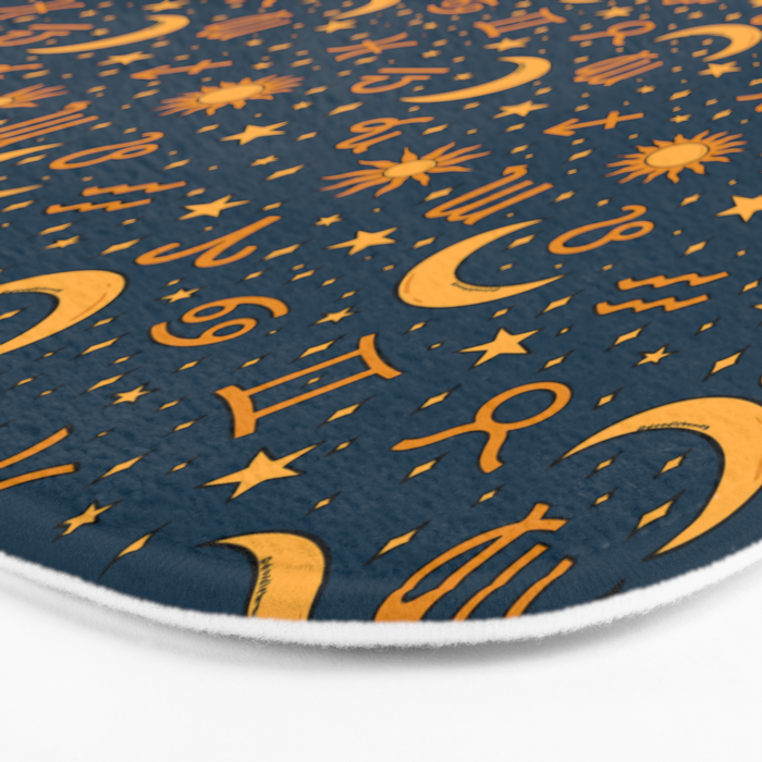 Zodiac Sun and Star Print in Navy Bath Mat Gallery Image 3